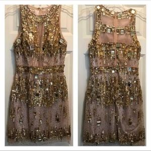 Gold beaded prom dress